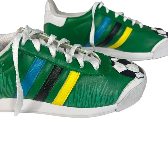 Adidas Custom Hand Painted Soccer Themed Sneakers Green Size 6.5 - Picture 10 of 13